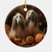 Afghaanse hond Puppy Herfst Delight Pompoen Keramisch Ornament (Achterkant)