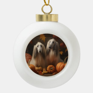 Afghaanse hond Puppy Herfst Delight Pompoen Keramische Bal Ornament