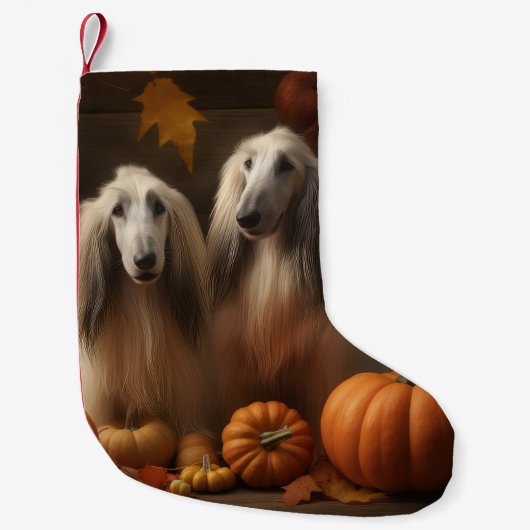 Afghaanse hond Puppy Herfst Delight Pompoen Kleine Kerstsok (Voorkant)
