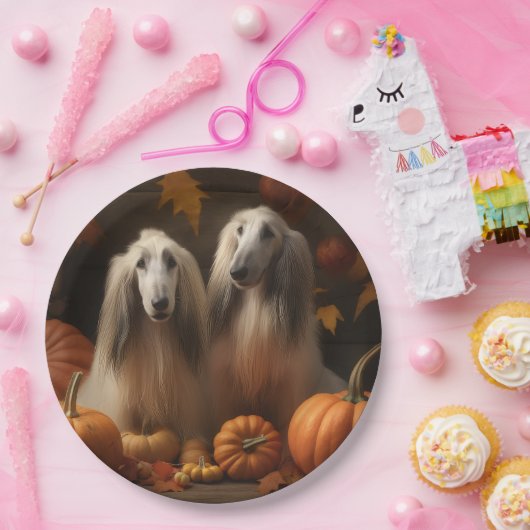 Afghaanse hond Puppy Herfst Delight Pompoen Papieren Bordje (Feest)