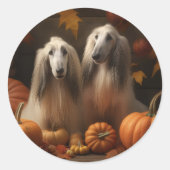 Afghaanse hond Puppy Herfst Delight Pompoen Ronde Sticker (Voorkant)