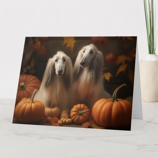Afghaanse hond Puppy Herfst Plezier Pompoen Kaart (Voorkant)