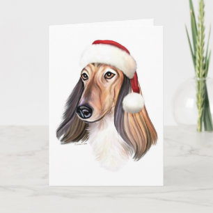 Afghaanse hond Rode Kerstman - Gepersonaliseerd Feestdagen Kaart