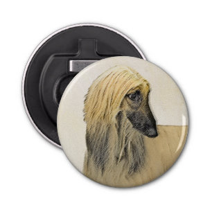 Afghaanse hond schilderen - Kute Original Dog Art Button Flesopener