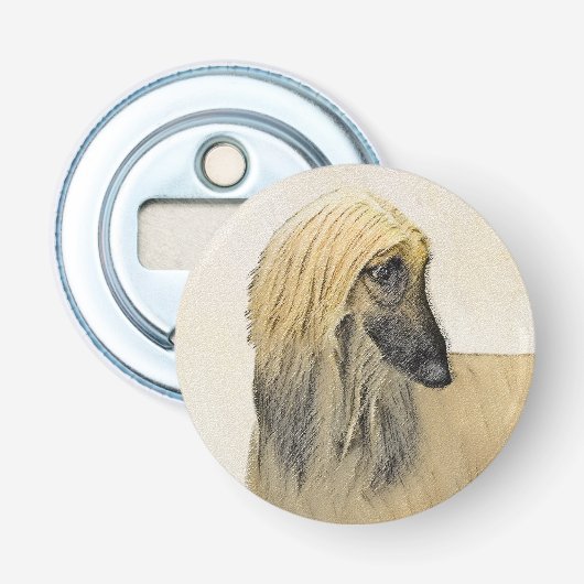 Afghaanse hond schilderen - Kute Original Dog Art Button Flesopener (Voorkant)