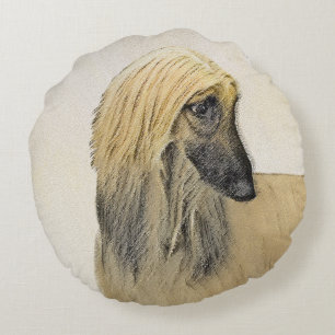 Afghaanse hond schilderen - Kute Original Dog Art Rond Kussen