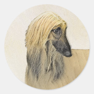 Afghaanse hond schilderen - Kute Original Dog Art Ronde Sticker