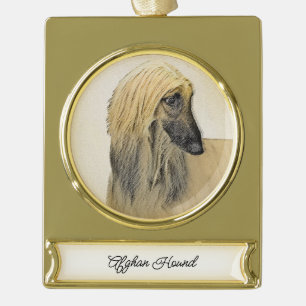 Afghaanse hond schilderen - Kute Original Dog Art Verguld Banner Ornament