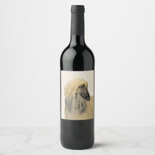 Afghaanse hond schilderen - Kute Original Dog Art Wijn Etiket