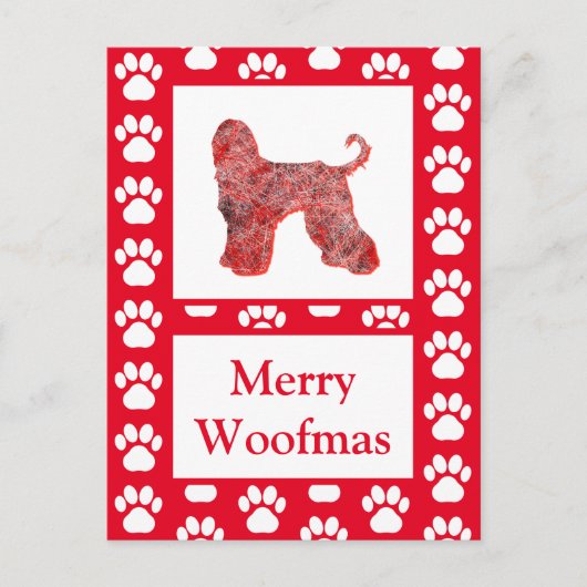 Afghaanse Hond Silhouet Rood Vrolijk Kerstfeest Briefkaart (Voorkant)