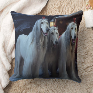Afghaanse Hond Sneeuwrijke slee rit Kerst Decorati Kussen