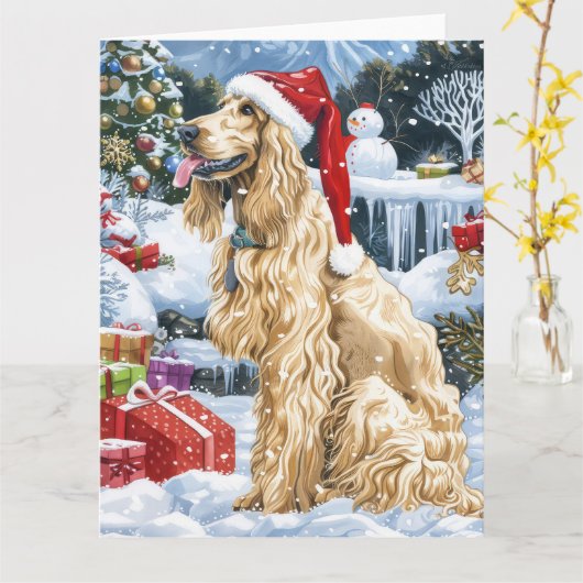 Afghaanse hond Winter Wonderland Kerstvreugde Kaart (Gele Bloem)