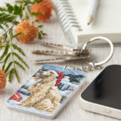 Afghaanse hond Winter Wonderland Kerstvreugde Sleutelhanger (Voorkant Rechts)