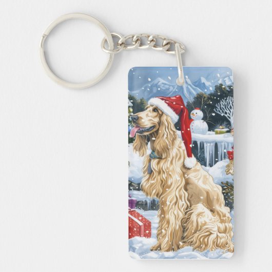 Afghaanse hond Winter Wonderland Kerstvreugde Sleutelhanger (Voorkant)