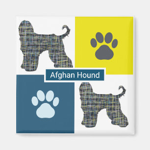 Afghaanse honden en zwaaien, geel en blauw raster magneet