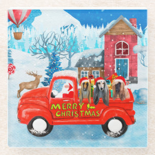 Afghaanse honden hond bij kerstbezorging vrachtwag glazen onderzetter