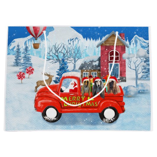 Afghaanse honden hond bij kerstbezorging vrachtwag groot cadeauzakje (Voorkant)