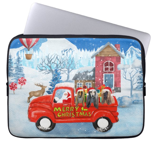 Afghaanse honden hond bij kerstbezorging vrachtwag laptop sleeve (Voorkant)