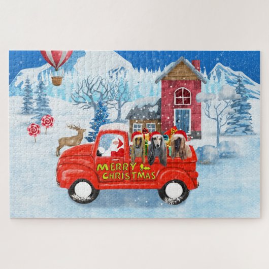 Afghaanse honden hond bij kerstbezorging vrachtwag legpuzzel (Horizontaal)