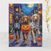 Afghaanse honden trick-or-treat in Halloween Kaart (Gele Bloem)