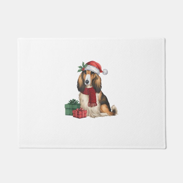 Afghaanse Hound Dog Kerstfeesten Vakantie Santa D Deurmat (Voorkant)