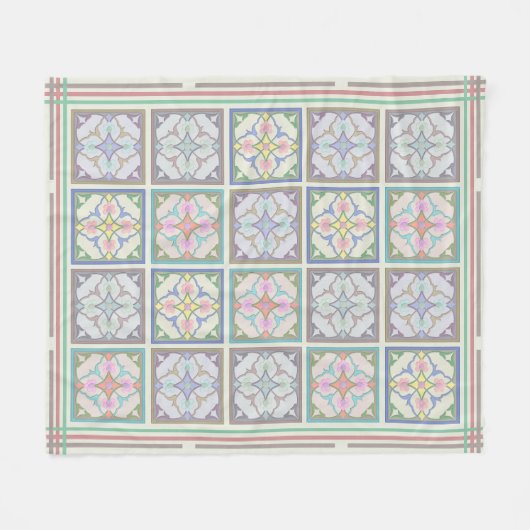 Afghaanse Tegels en strepen - pastelvariaties Fleece Deken (Voorkant (Horizontaal))