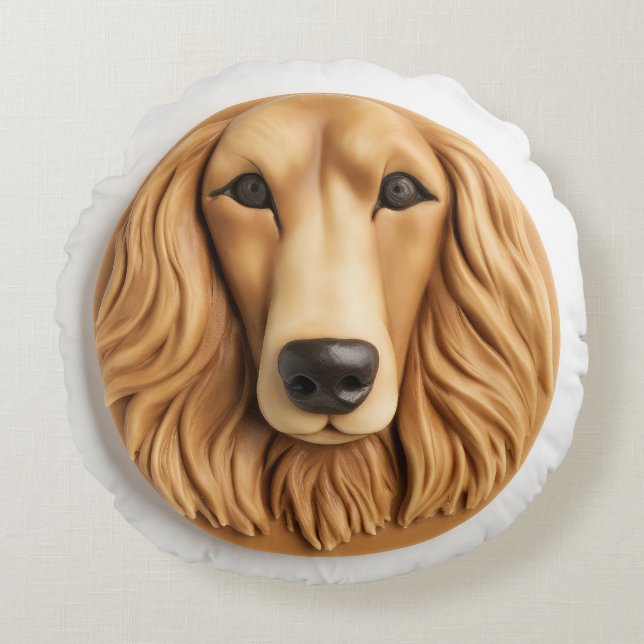 Afghaanse Windhond 3D Geïnspireerd Rond Kussen (Voorkant)