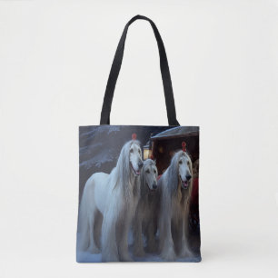 Afghaanse windhond besneeuwde slee-rit Kerstdecora Tote Bag