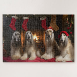 Afghaanse windhond bij de open haard Kerstmis Legpuzzel