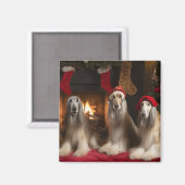 Afghaanse windhond bij de open haard Kerstmis Magneet (Voorkant / Achterkant)