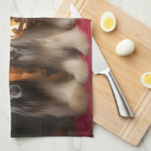 Afghaanse windhond bij de open haard Kerstmis Theedoek (Quarter Fold)
