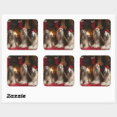 Afghaanse windhond bij de open haard Kerstmis Vierkante Sticker (Vel)