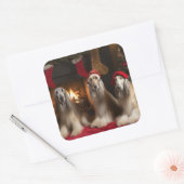 Afghaanse windhond bij de open haard Kerstmis Vierkante Sticker (Envelop)