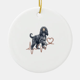 Afghaanse windhond hondenhartslag lijn hart keramisch ornament
