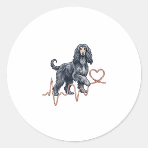 Afghaanse windhond hondenhartslag lijn hart ronde sticker