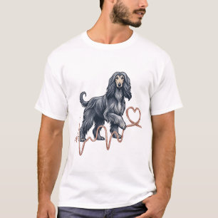 Afghaanse windhond hondenhartslag lijn hart t-shirt