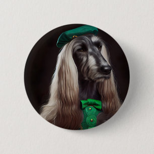 Afghaanse windhond in St. Patrick's Day-jurk  Ronde Button 5,7 Cm