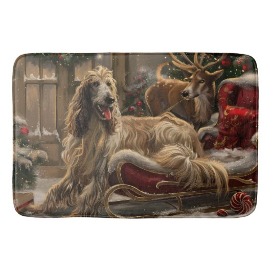 Afghaanse Windhond Kerst Feestelijk Badmat (Voorkant)