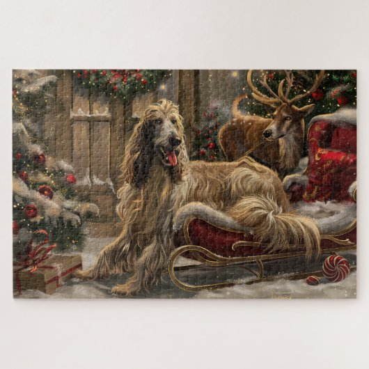 Afghaanse Windhond Kerst Feestelijk Legpuzzel (Horizontaal)