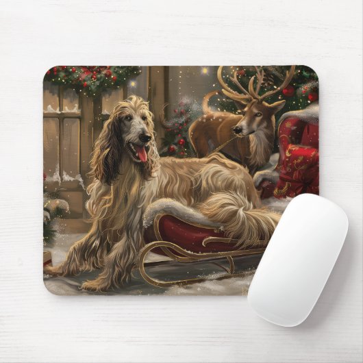 Afghaanse Windhond Kerst Feestelijk Muismat (Met muis)