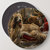 Afghaanse Windhond Kerst Feestelijk Ronde Button 6,0 Cm (Voorkant /achterkant)