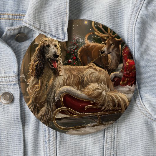 Afghaanse Windhond Kerst Feestelijk Ronde Button 6,0 Cm (In situ)