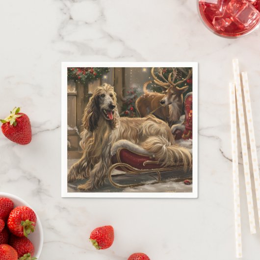 Afghaanse Windhond Kerst Feestelijk Servet (Insitu)