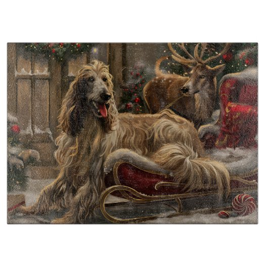 Afghaanse Windhond Kerst Feestelijk Snijplank (Voorkant)