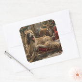 Afghaanse Windhond Kerst Feestelijk Vierkante Sticker (Envelop)