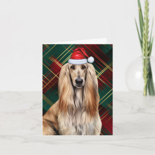 Afghaanse windhond Kerst hond Rood geruit Kerstfee Feestdagen Kaart