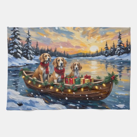 Afghaanse Windhond Kerstboot Vakantie Theedoek (Horizontaal)