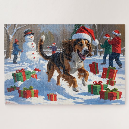 Afghaanse windhond Kerstmis Sneeuwlandschap Legpuzzel (Horizontaal)