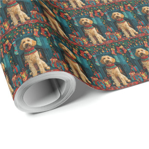 Afghaanse windhond met kerstcadeaus open haard cadeaupapier
