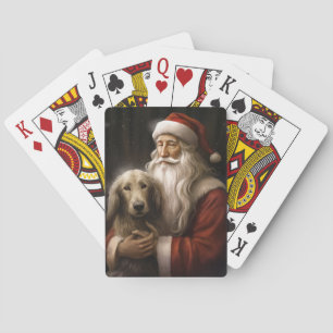 Afghaanse windhond met Kerstman Feestelijke Kerstm Pokerkaarten